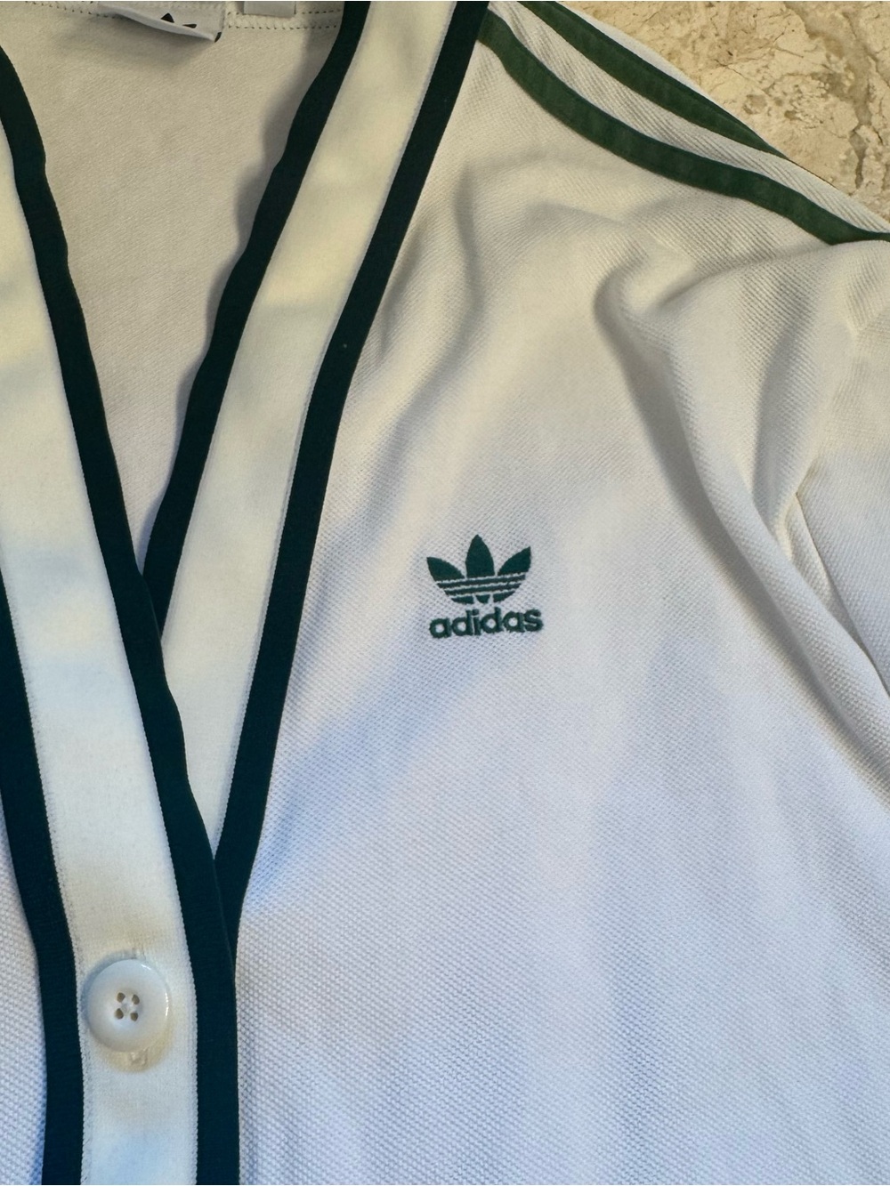 Adidas original tennis luxe pro white prep green stripe pique button cardigan - Picture 8 of 10